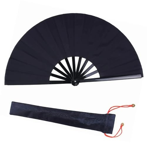 Cyrank Großer Faltfächer, Handfächer, Fächer Schwarz, Schwarzer Stoff-Handventilator aus Nylon, Faltbarer Ventilator Für Chinesisches Tai Chi, Frauen-Tanzaufführung, Dekorationen, Festival
