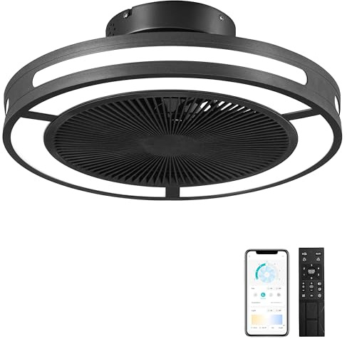 Ohniyou Deckenventilator mit Beleuchtung, 48 cm Deckenlampe mit Ventilator Leise, Deckenventilator mit Licht und Fernbedienung APP, Lampe mit Ventilator für Schlafzimmer, Wohnzimmer