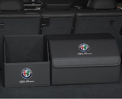 NICKAL Auto Kofferraumtaschen Organizer, für Alfa Romeo Giulia Stelvio mit Deckel Wasserdicht Klettverschluss Kofferraumtasche Aufbewahrungsbox Faltbox,A Set-Black Style
