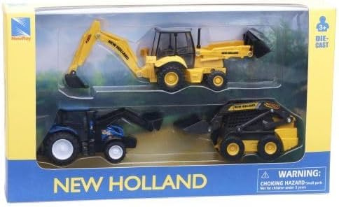 NEWRAY - Cofanetto in miniatura New Holland, trattore T8, mini pale L230 e Tractopelle B110C, collezione giochi e giocattoli - Die Cast - per bambini da 8 anni e più