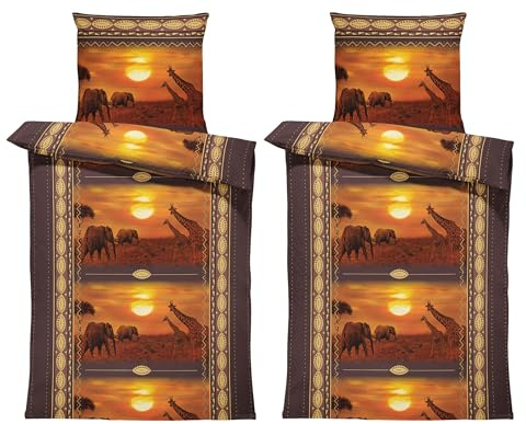 one-home Bettwäsche 135x200 cm Mikrofaser Bettbezug Fotodruck modern weich und kuschelig knitterfrei für Sommer und Winter geeignet, Farbe:Afrika Safari braun, Größe:4 teilig 135x200 cm