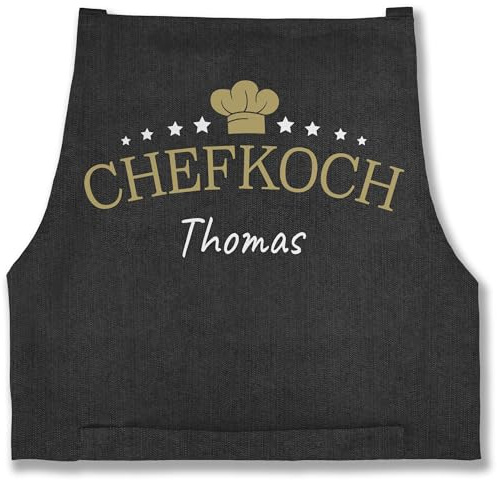 Geschenk mit Namen personalisiert by Shirtracer - Schürze - Kochschürze Herren Männer - Chefkoch mit Name I Geschenk für Koch