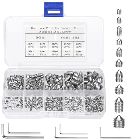 290 Stk Kegel Kugelkopf Schrauben, M3/M4/M5/M6/M8 Innensechskantschrauben Set, Madenschrauben Set，Madenschrauben Türklinke，mit 5 Stk. Sechskantschlüsseln