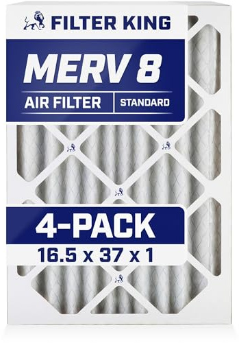 Filter King 16,5 x 37 x 1 a luftfilter | 4-pack | MERV 8 HVAC veckade A/C ugnsfilter | TILLVERKAD I USA | Faktisk storlek: 16,5 x 37 x .75 tum