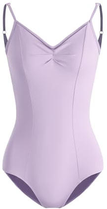 HROYL Damen Ballettanzug V-Ausschnitt Camisole Gymnastik Trikot Ballett Body mit Spaghettiträgern, Lila,M