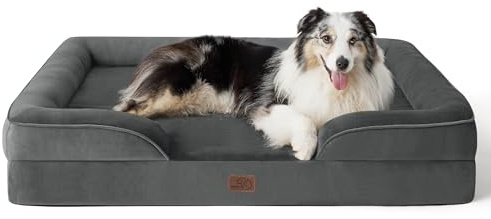 BEDSURE orthopädisches Hundebett ergonomisches Hundesofa, 106x80cm | Hundekorb grosse Hunde mit eierförmiger Kistenschaum, wasserdichtem & waschbarem Bezug, rutschfester Unterseite, dunkelgrau