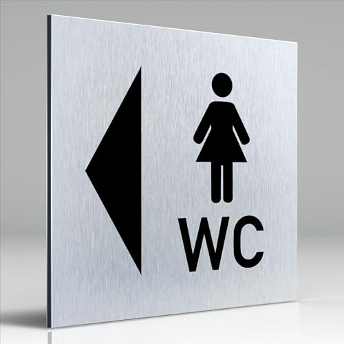 Türschilder24 Aluminium Dibond Schild - Türschild • 120 x 120 x 3 mm • WC-Toiletten-Rollstuhl links/rechts • 100% Made in Germany (Damen + WC/Pfeil links)