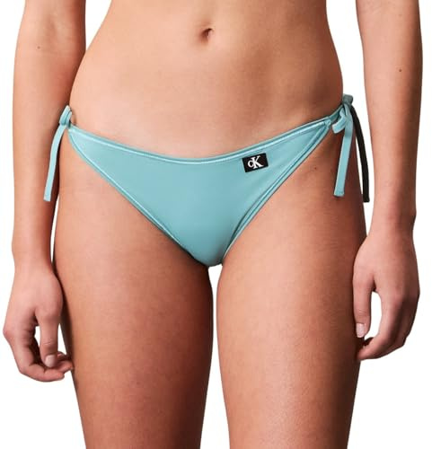 Calvin Klein Braguita de Bikini para anudar en los Laterales Mujer String Side Tie con Logotipo Tipo Etiqueta, Turquesa (Saltwater Aqua), S