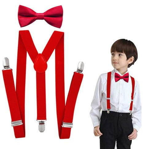 Tokaneit Hosenträger Fliegen Set Kinderelastischer Verstellbarer Hosenträger und Fliege