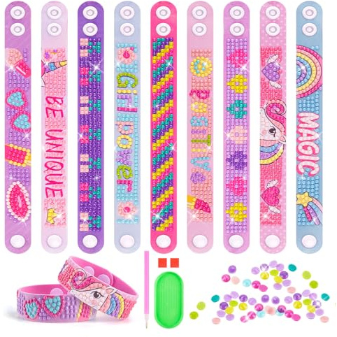 HGRGHH 9 st diamantmålning barnarmband, kreativa DIY diamantmålningsarmband set, pysselset för flickor 6-12 år, Gör-det-själv diamantarmband, presenter till tjejer för födelsedagspresenter