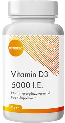 Nutritec Vitamin D3 5000 IE, 300 Tage Vorrat, NUR 1 Tablette alle 5 Tage, 60 Tabletten, hochdosiert mit 125 µg Vitamin D3 pro Tablette
