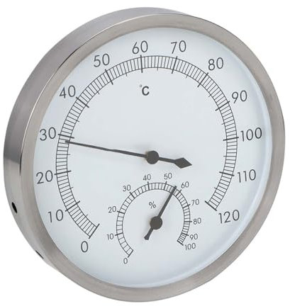 Termoigrometro in Acciaio Inossidabile per Sauna con Scala Quadrante Trasparente, Ideale per il Controllo 'ambiente della Sauna