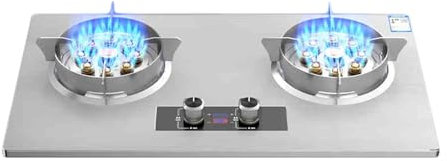 Estufa De Gas De Acero Inoxidable Estufa De Gas De 75 Cm, 2 Quemadores, Fuego Alto Temporizado De 5,2 KW Y 9 Cavidades, Cocina De Gas Incorporada Plug And Play, Con Protección Contra Llamas(LPG)