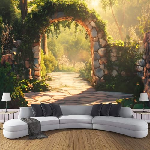 Papier Peint 3D Arche En Pierre Aménagement Paysager De Lierre Mural, Peinture Décorative Adulte Enfant Chambre Salon Papier Peint, Effet Mur Géant 308X220Cm (L×H) Moderne Tissu De Soie Murale