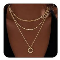 AstraGlam Juego de 3 Collares para Mujer, Cadena Dorada en Capas, Conector de Papel, Rayas y Colgante Twist, Cadena Ajustable Chapada en Oro de 14K, Hipoalergénica y Resistente al Agua