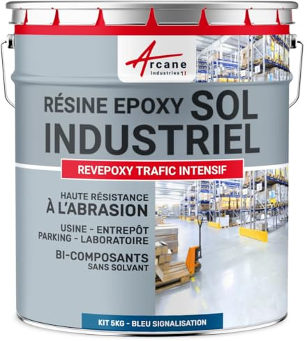 ARCANE INDUSTRIES Résine epoxy Sol - Peinture resine pour sols béton,Ciment,carrelage : REVEPOXY TRAFIC INTENSIF - 5 kg (jusqu'à 10 m² en 2 Couches) Bleu signalisation - RAL 5017