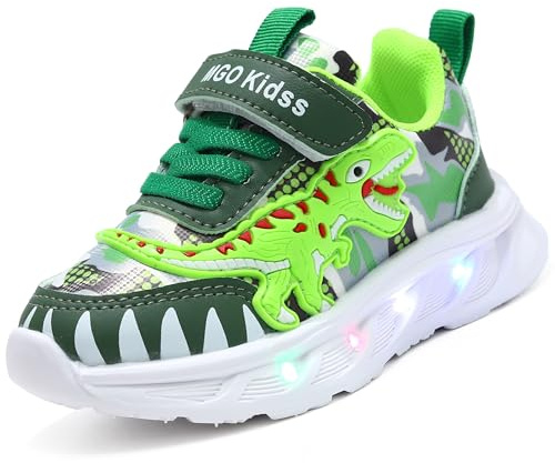 LCVibecx Scarpe luminose a LED for bambini 21-30 EU | Sneakers traspiranti con funzione lampeggiante | Scarpe sportive con MAGIC TAPE in verde, blu e grigio for primavera/autunno(Verde,26 EU)