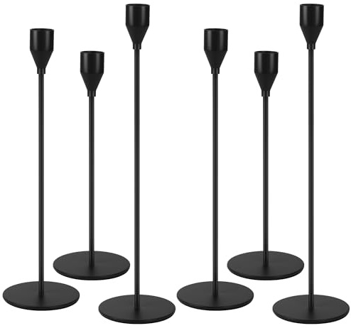 6 Pezzi Candelabro in metallo Nero,Portaandele da tavolo,33/29/23cm,Stile retrò, Adatto a cene a lume di candela, anniversario e feste di nozze per aggiungere un classico e romanticismo