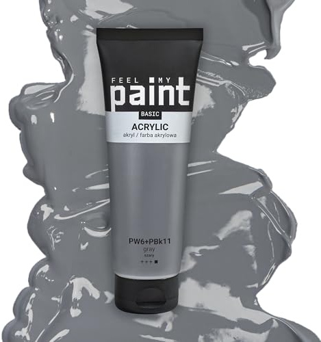 FeelMyPaint Acrylfarbe Grau – 120 ml hochpigmentierte Künstlerfarbe zum Malen auf Leinwand, Papier, Stoff, Holz, Glas, Keramik, Metall, Stein