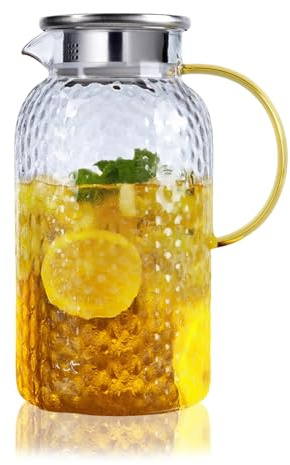 2.0 Liter 70 Ounces Glass Pitcher with lid iced Tea Pitcher Water jug hot Cold Water ice Tea Wine Coffee Milk and Juice Beverage Carafe