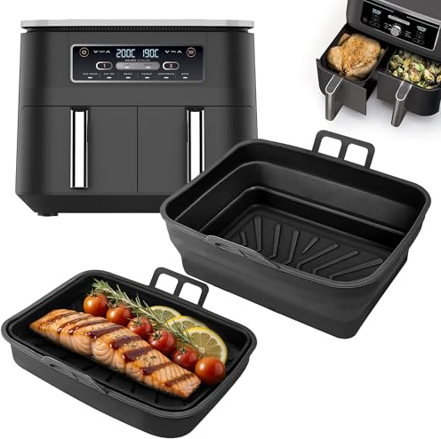 Ninipie Airfryer Zubehör für Ninja Foodi Max Dual Zone AF300EU AF400EU 7.6L-9.5L, 2PCS Silikonform Heißluftfritteuse Zubehör für SL400EU 9.5L Faltbar Silikon Backform Einsatz Air Fryer Accessories
