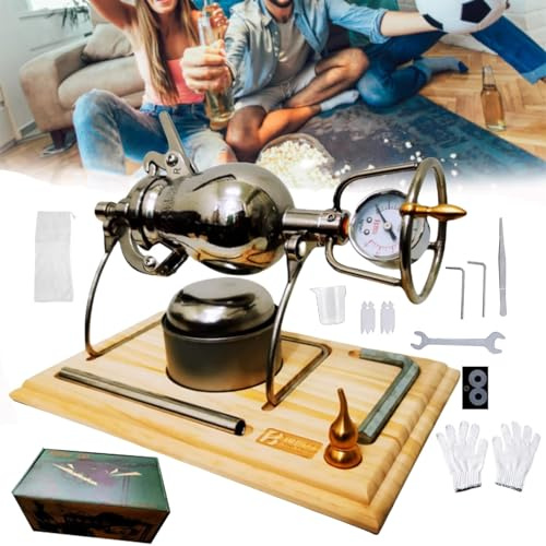 Retro Mini Popcorn Machine, 230ml Stainless Steel Professional Roasting Wooden Board Base Popcorn Machine, Open Fire Heating Popcorn Maker, Hot Air Popper Popcorn for Party