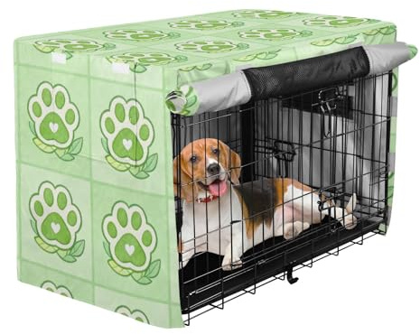 Abdeckung für Hundekäfig Zwinger Abdeckungen für Welpen Hundekäfig Vorhänge Grün und niedliche Pfotenabdrücke