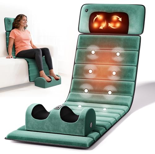 Himouta Ganzkörper Massagematte mit Fußmassagegerät & Shiatsu Nackenmassage | Vibrationsmatte mit Wärme für Rücken, Beine & Füße zur Entspannung Massageauflage für Bett, Sofa & Sessel