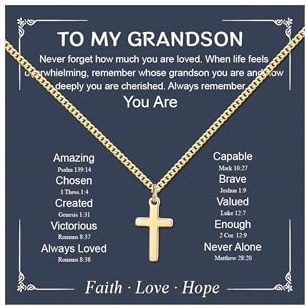 TASBERN Cross Necklace for Boys Baptism Necklace First Communion Gift Grandson Gold Cross Pendant Religious Christian Jewelry Easter Gifts
