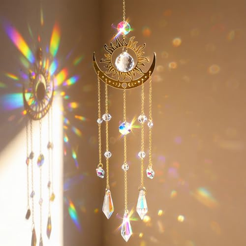 Atrapador de sol de cristal, ventana atrapasueños, ventana, luna colgante de cristal, decoración para ventana, arco iris, atrapasueños para ventanas, casa, jardín, Navidad, día de fiesta