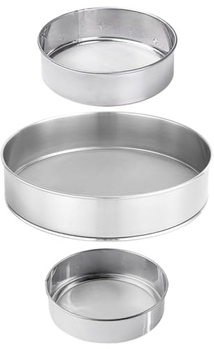 IWOWHERO Set da 3 Colini Setacci per Farina in Acciaio Inossidabile 15-25 Cm Maglia Fine Filtro per Polvere Utensili Cucina per Pasticceria e Panificazione