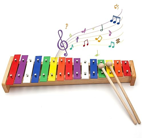 Hamwesh Xylophon für Kinder, Glockenspiel aus Metall mit 15 Tönen in Regenbogenfarben, Pädagogisches Musikspielzeug für Kinder, Xylophon für Kleinkinder mit 2 Schlägeln für Jungen und Mädchen,