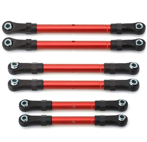 MIGHTY SCAPERS Metal Turnbuckles Steering Link Rod Set for 1/10 RC Crawler Cars – 6pcs Replacement Suspension Parts Compatible with Stampede Hoss(Red)