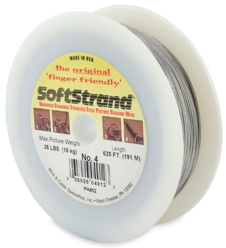 WCS Softstrand, Uncoated Stranded Stainless Steel Picture Wrapping Wire, Size #4, 35 lb / 16 kg, 625 ft / 191 m
