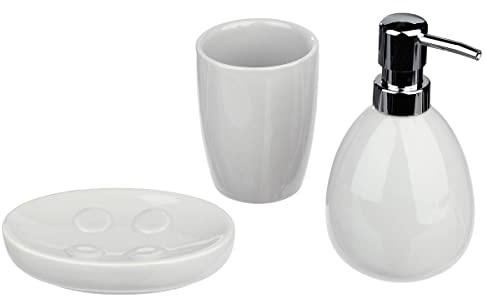 FIVE Seda Juego de baño 3 piezas SBD sol, blanco jabon, Ceramica, Jabonera: 14x9x3.5 cm vaso: 10,5x8x8 cm dispensador: 16,5x9,5x9,5 cm