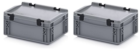 Auer Packaging 2x Eurobehälter 30 x 20 x 13,5 cm mit Scharnierdeckel inkl. gratis Zollstock 2er Set