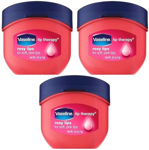 Vaseline Lip Therapy Rosy Lips 3-Pack – Moisturizing Lip Balm for Very Dry Lips in Mini Jars, 0.25 Oz.