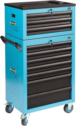 HAZET 178N-10 Workshop Trolley Assistant (Assembly Trolley, with Top Case, Total 8 Flat and 2 High Drawers, Drawer Load 20 kg, with Two-Level Locking System)