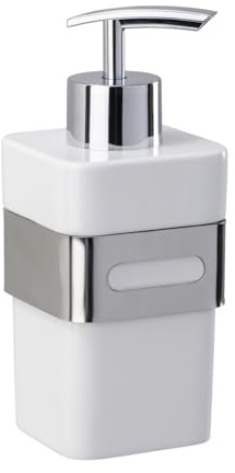 WENKO Seifenspender Premium Plus - Flüssigseifen-Spender, Spülmittel-Spender Fassungsvermögen: 0.34 l, Edelstahl rostfrei, 7 x 15.5 x 9 cm, Glänzend