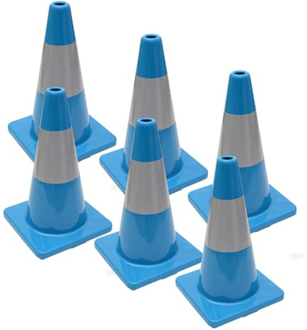 (Set of 6) CJ Safety 18 inch Blue PVC Traffic Safety Cones with 6' Reflective Collar for Traing, Practice, Activity (6 Cones)