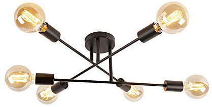 Qazqa Industrie Mehrarmige Deckenleuchte, Deckenlampe - Sydney - Schwarz, 6-flammig, 55cm, Ideal als Flur und Wohnzimmerlampe