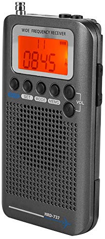 Portable Full Band Radio Aircraft Band Receiver, Aircraft Band Radio Receiver VHF Portable Full Band Radio Recorder FM/AM/SW/CB/VHF World Band with LCD Display Alarm (Black)