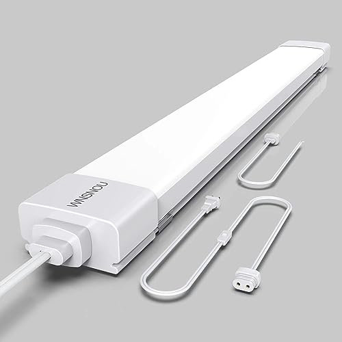 WNSNOU LED Tube Light Fixture with Plug, 2FT 2000LM 5000K Utility Shop, Linkable Cabinet for Garage, Kitchen, Bathroom, Closet, Office - 2Ft, Triproof, White