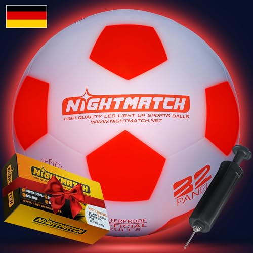 NIGHTMATCH LED Leuchtfußball | fußball | Offizielle Größe 5 | Wasserdicht | Im Dunkeln leuchten | Fussball Kinder & Erwachsene | Leuchtender Fußball | Für Drinnen & Draußen