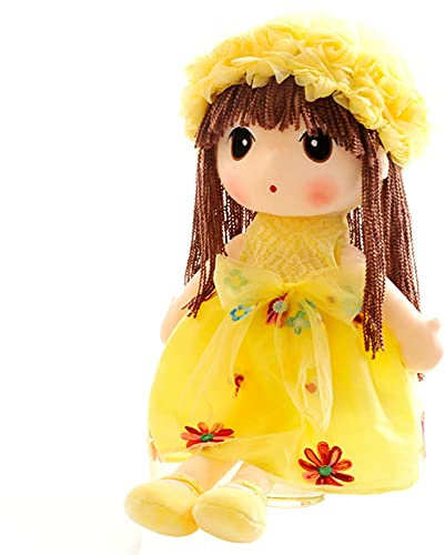 BYNYXI Stoffpuppe Mädchen, 45cm Kuschelpuppe Weiche Stoffpuppe mit Haar Plüschtier Gefüllte Puppe Plüsch Stofftier Mädchen Kuschelpuppe Taufgeschenk Plüschtier Plüsch Spielzeug für Kinder Mädchen