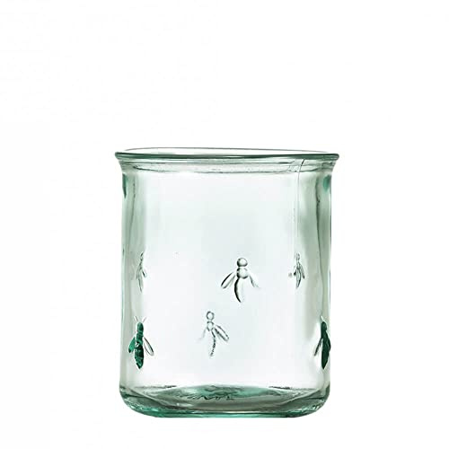 Grehom Recycled Glass Tumblers (Set of 2) - Bee (350ml) Small | Embossed tumblers with bee decoration, ideal for water, soft drinks, smoothies and beer, dishwasher safe.