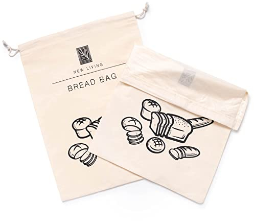 Sacchetto per il Pane 44 x 35 cm in Cotone Certificato GOTS - Con Fodera in Plastica per Alimenti, Confezione Singola o 2 Pezzi - Previene la Muffa e Prolunga la Freschezza