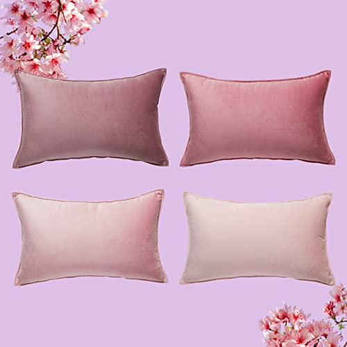Topfinel Kissenbezug rosa 30x50 4er Set Samt Farbverlauf Kissenbezüge Kissenhülle sofakissen dekokissen Zierkissen Bezug deko für Sofa Schlafzimmer Wohnzimmer Balkon weich