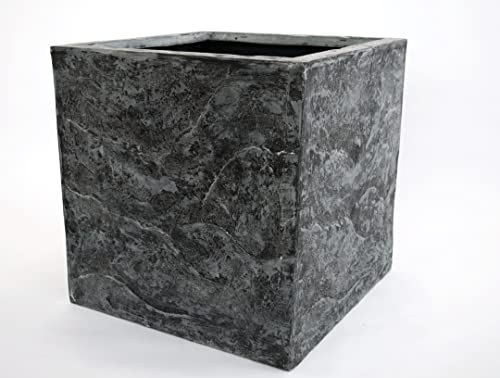 Elegant Einrichten Pflanzkübel, Blumenkübel Fiberglas Stein-Optik quadratisch 70x70x70cm anthrazit grau.