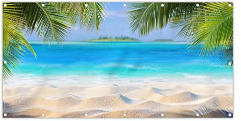 MuchoWow® Balkon Sichtschutz Sichtschutzmatte Balkonbanner Abdeckung für Terrasse Balkon Windschutz Blickdicht Wetterfest 200x90 cm Strand - Palme - Meer - Insel